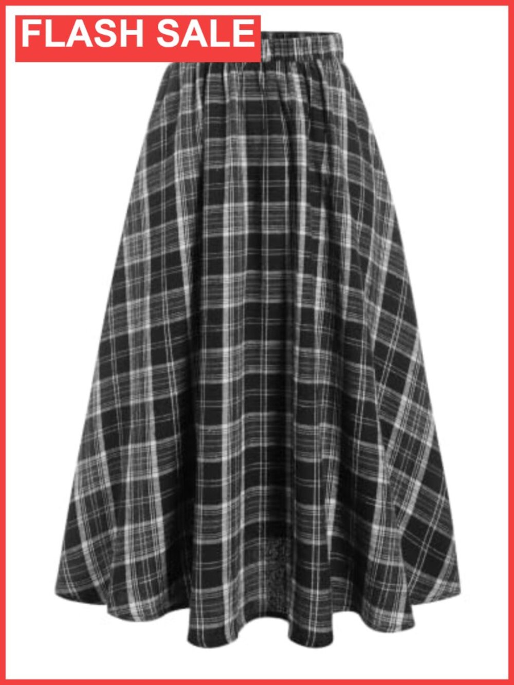 ZAFUL Plaid A-Line Midi Skirt Elastic Waist High Waisted